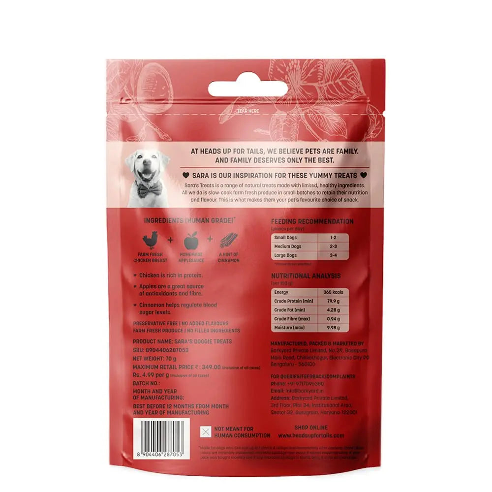 Heads Up for Tails Sara'S Dog Treats Stick for All Life Stages Dogs - Chicken Jerky With Applesauce - 70 G Heads Up For Tails