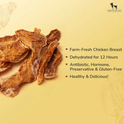 Heads Up for Tails Sara's Chicken Jerky Dog Dry Treats for Adult Dogs & Puppies | Protein-Packed | Gluten-Free | Preserves Vital Nutrients & Taste | No Colour & Flavours | 70 Gm Heads Up For Tails