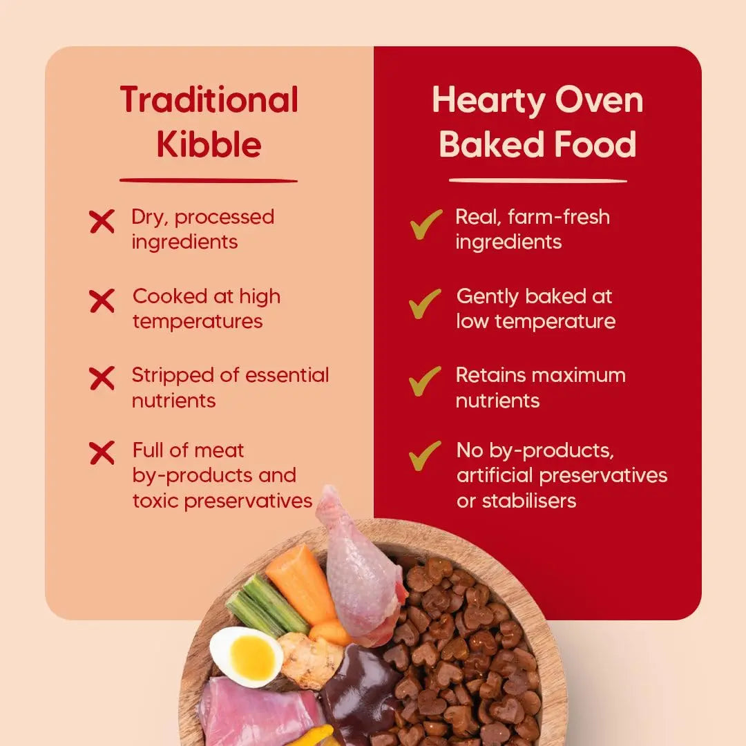 Hearty by HUFT Oven-Baked Adult Dog Dry Food - 5 kg | Grain Free | Turkey, Fish & Chicken Recipe with Superfoods | Complete & Balanced Dog Food for All Breeds Heads Up For Tails