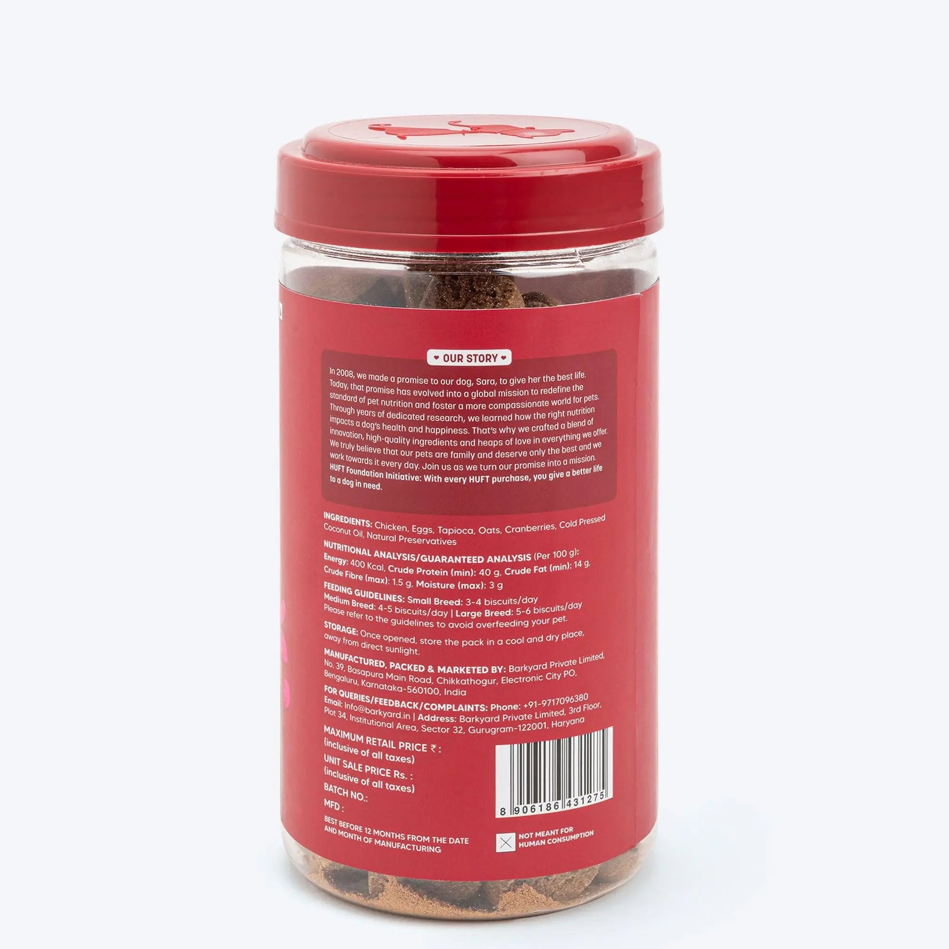 Hearty by Heads Up for Tails - Chicken & Cranberries Dog Biscuits for Adult Dogs & Puppies | Chicken Biscuits, Protein-Rich & Gluten-Free | No Artificial Preservatives | 320 gm Heads Up For Tails