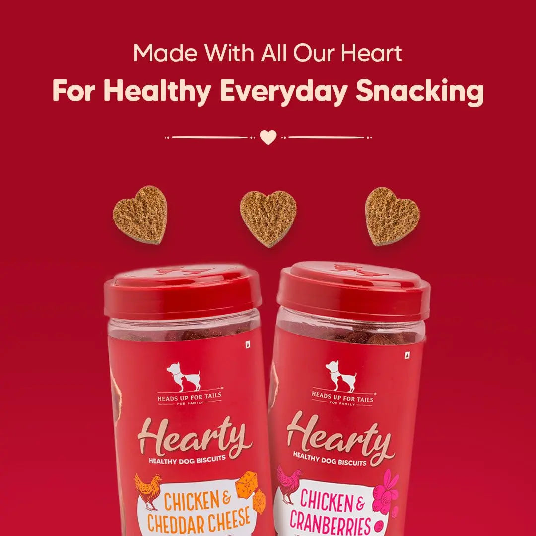 Hearty by Heads Up for Tails - Chicken & Cranberries Dog Biscuits for Adult Dogs & Puppies | Chicken Biscuits, Protein-Rich & Gluten-Free | No Artificial Preservatives | 320 gm Heads Up For Tails