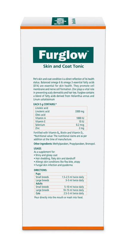 Himalaya Furglow Skin & Coat Tonic Liquid For Dogs & Cats | Daily Supplement forSshiny and Healthy Coat | 400ml Himalaya