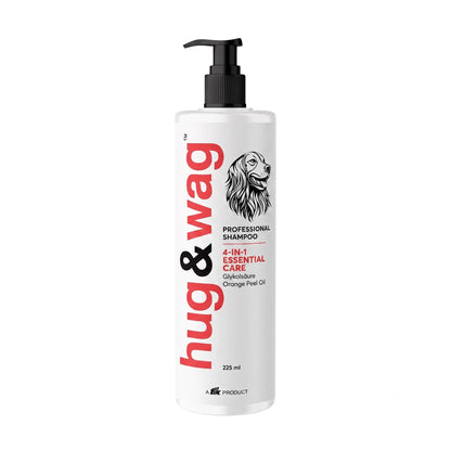 Hug & Wag 4-in-1 Essential Care Dog Shampoo | Science-Based Formula with Glycolic Acid, Niacinamide & Oat Protein | Deep Cleansing, Moisturizing & Skin Barrier Support | 225ml (Pack of 1) Hug n Wag
