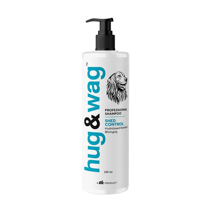 Hug & Wag Shed Control Dog Shampoo | Bhringraj-Powered Care for Reduced Hairfall | Strengthens Roots | Relieves Itchiness | with Wheat Germ Oil, Argan Oil & Aloe Vera | 225ml | Pack of 1 Hug n Wag