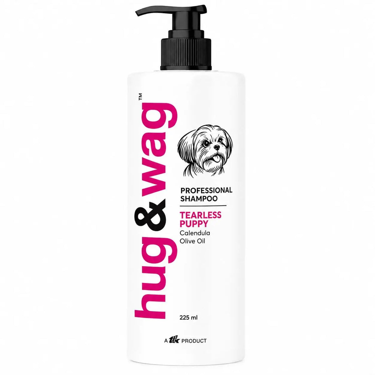 Hug & Wag Tearless Shihtzu & Puppy Shampoo | Baby-Grade Ultra-Mild Formula with Calendula & Olive Oil | 100% Sting-Free & Hypoallergenic for Sensitive Developing Skin of Dog | 225ml | Pack of 1 Hug n Wag