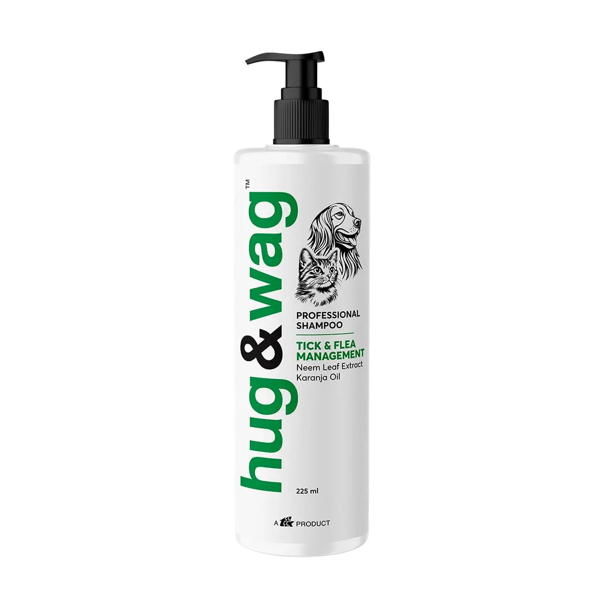 Hug & Wag Tick & Flea Dog Shampoo | Neem, Tulsi & Karanja | Power of Natural Repellent for Ticks, Fleas & Lice in Dogs | Soothes & Heals Irritated Skin | 225ml | Pack of 1 Hug n Wag