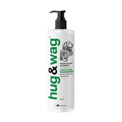 Hug & Wag Tick & Flea Dog Shampoo | Neem, Tulsi & Karanja | Power of Natural Repellent for Ticks, Fleas & Lice in Dogs | Soothes & Heals Irritated Skin | 225ml | Pack of 1 Hug n Wag