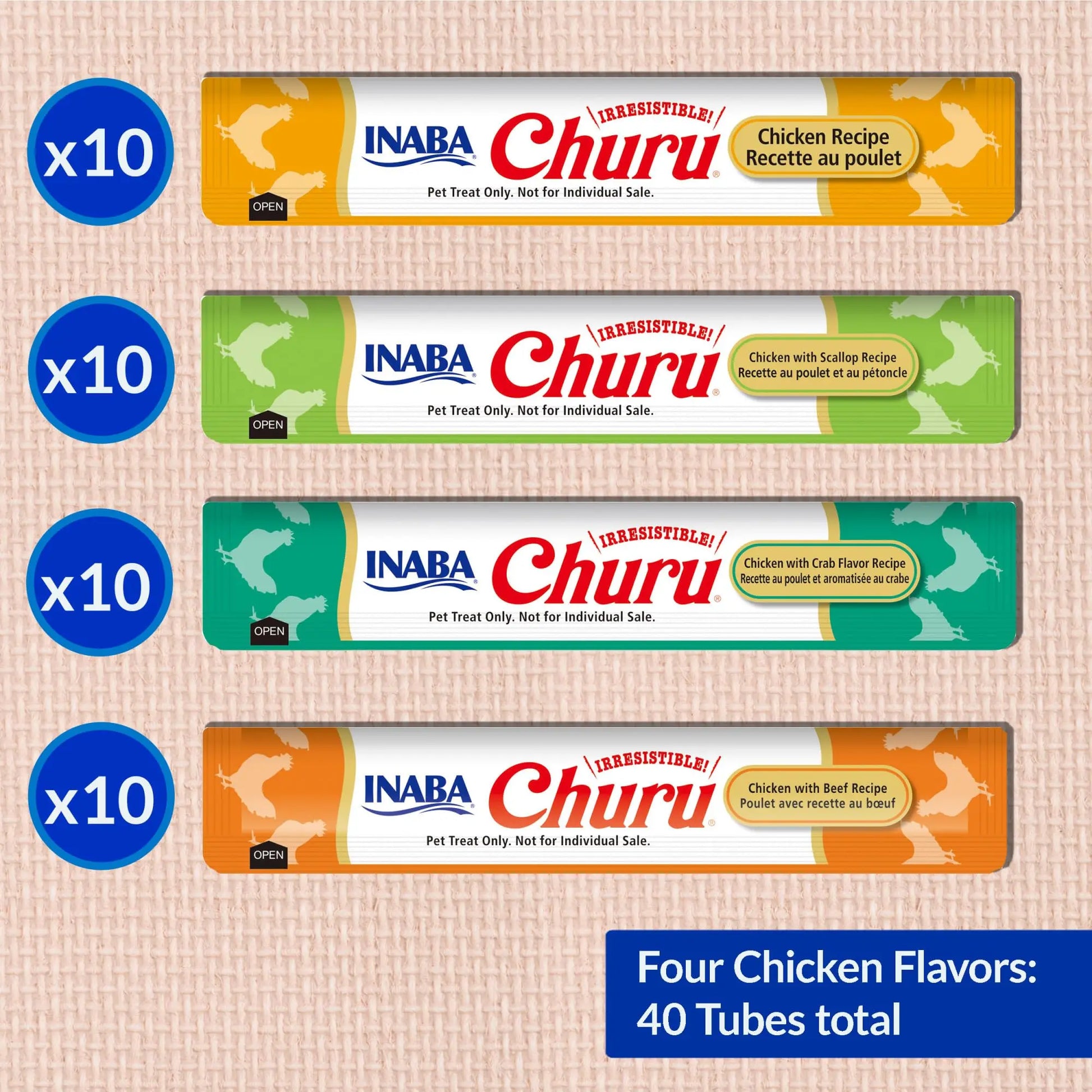INABA Churu Cat Treats, Grain-Free, Lickable, Squeezable Creamy Purée Cat Treat/Topper with Vitamin E & Taurine, 0.5 Ounces Each Tube, 40 Tubes, Chicken Variety Box INABA