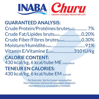 INABA Churu Cat Treats, Lickable, Squeezable Creamy Purée with Vitamin E, 0.5 Ounces per Tube, 100 Tubes Total, Tuna Variety INABA