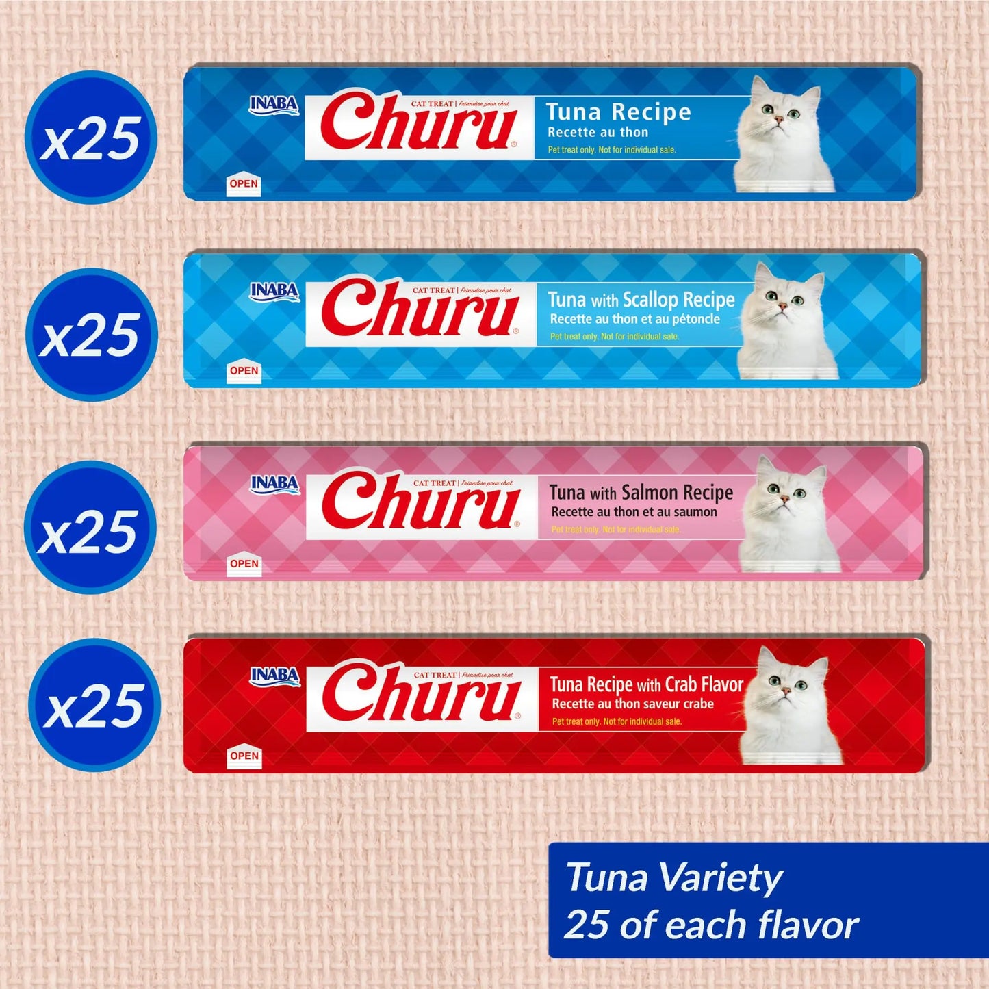 INABA Churu Cat Treats, Lickable, Squeezable Creamy Purée with Vitamin E, 0.5 Ounces per Tube, 100 Tubes Total, Tuna Variety INABA
