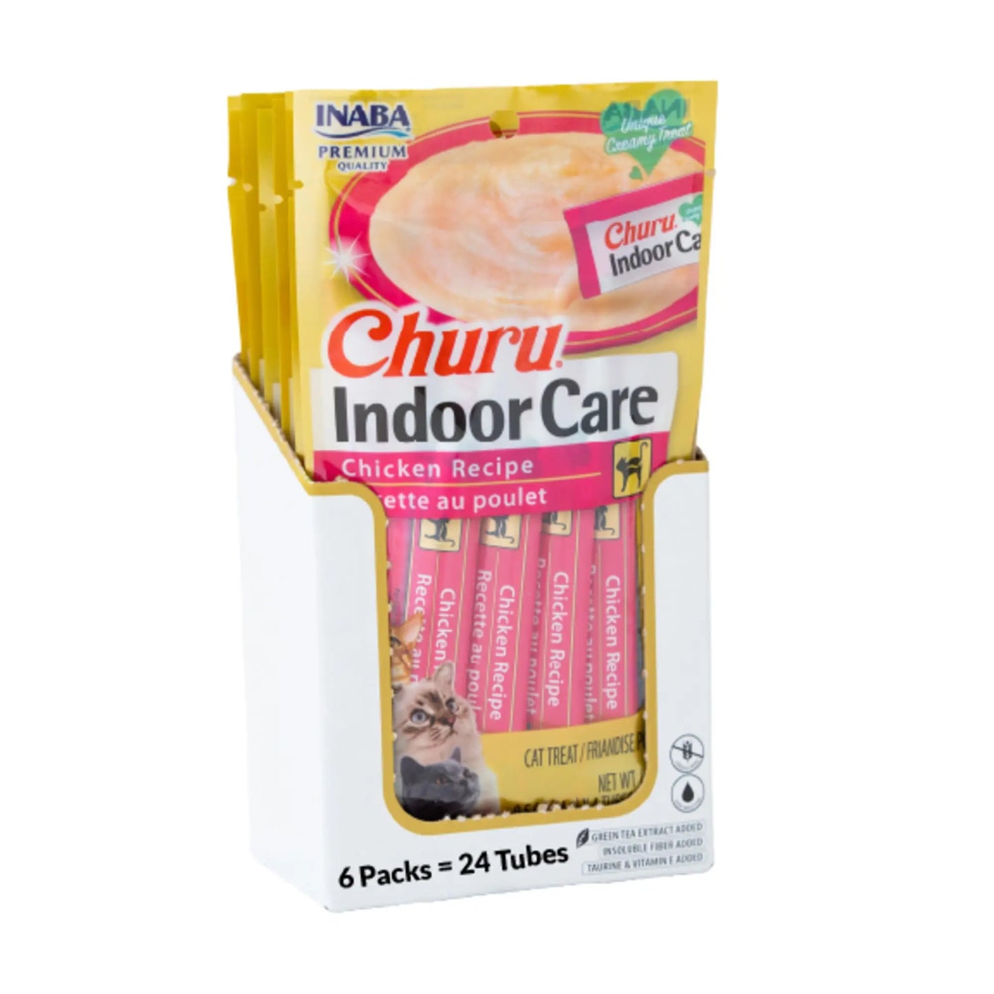 INABA Churu Hairball Control, Functional, Creamy Lickable Purée Cat Treat with Taurine & Vitamin E, 0.5 Ounces Each, 24 Tubes (4 per Pack), Chicken Recipe - Packaging May Vary INABA