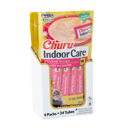 INABA Churu Hairball Control, Functional, Creamy Lickable Purée Cat Treat with Taurine & Vitamin E, 0.5 Ounces Each, 24 Tubes (4 per Pack), Chicken Recipe - Packaging May Vary INABA