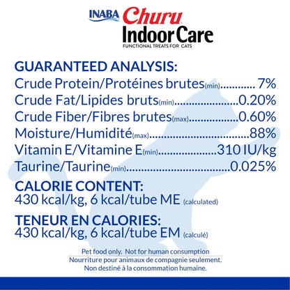 INABA Churu Hairball Control, Functional, Creamy Lickable Purée Cat Treat with Taurine & Vitamin E, 0.5 Ounces Each, 24 Tubes (4 per Pack), Chicken Recipe - Packaging May Vary INABA