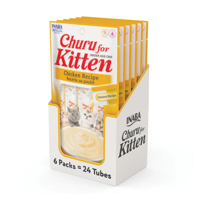 INABA Churu for Kittens, Grain-Free Creamy, Purée Lickable Cat Treats with DHA, EPA, Vitamin E & Taurine, 0.5 Ounces Each, 24 Tubes (4 per Pack), Chicken Recipe INABA