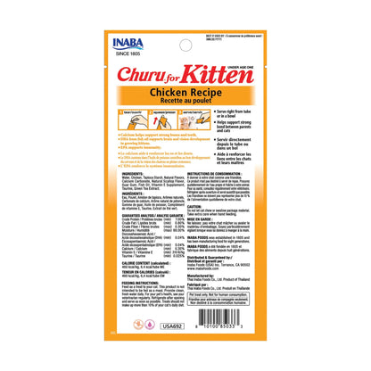 INABA Churu for Kittens, Grain-Free Creamy, Purée Lickable Cat Treats with DHA, EPA, Vitamin E & Taurine, 0.5 Ounces Each, 24 Tubes (4 per Pack), Chicken Recipe INABA