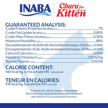 INABA Churu for Kittens, Grain-Free Creamy, Purée Lickable Cat Treats with DHA, EPA, Vitamin E & Taurine, 0.5 Ounces Each, 24 Tubes (4 per Pack), Chicken Recipe INABA