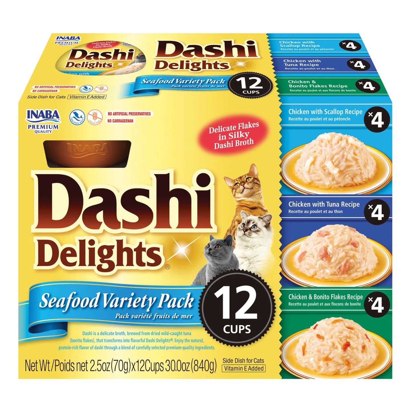 INABA Dashi Cat Treats, Grated Chicken with Bonito Flakes Broth, 2 Ounce Cup, 12 Cups Total, Seafood Variety INABA