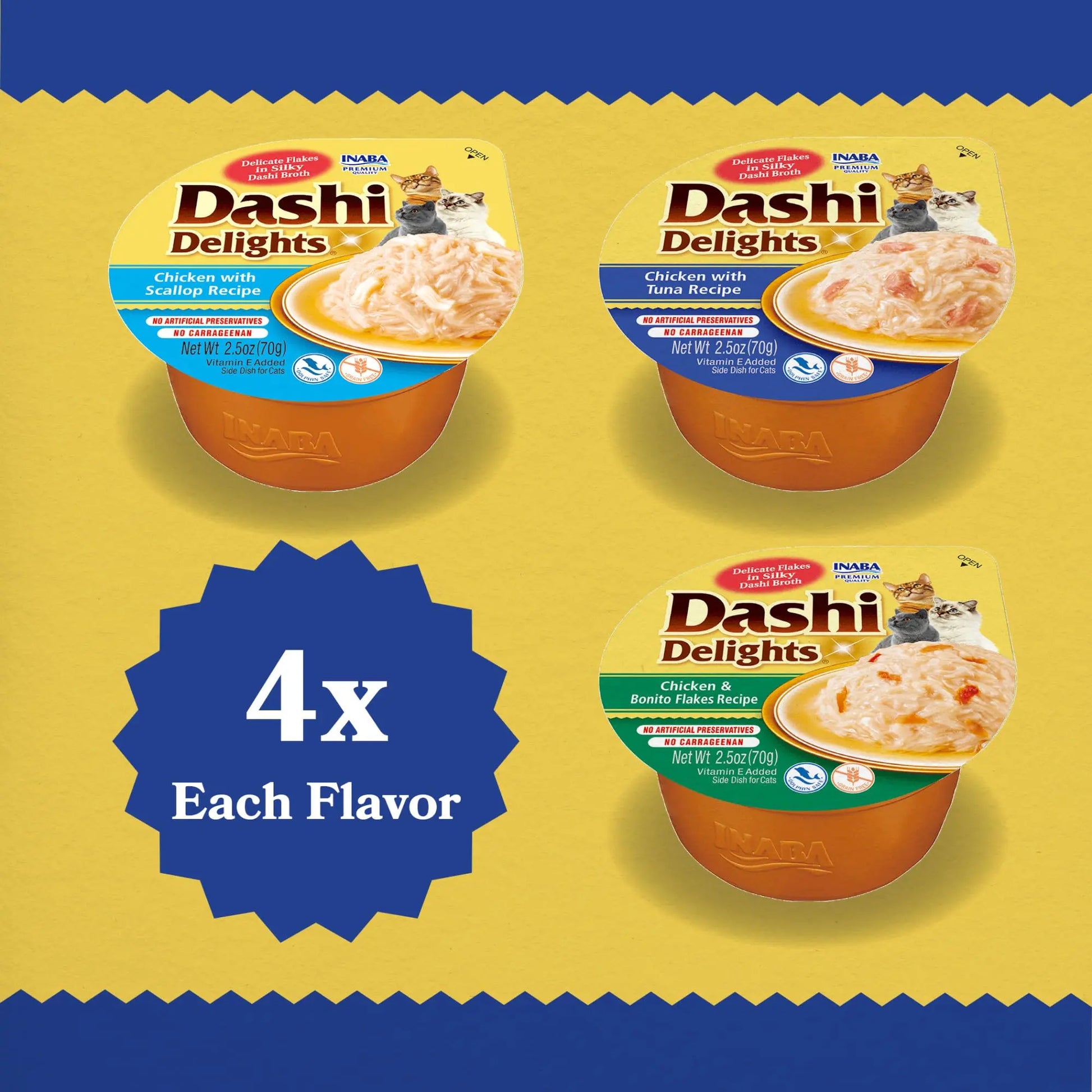 INABA Dashi Cat Treats, Grated Chicken with Bonito Flakes Broth, 2 Ounce Cup, 12 Cups Total, Seafood Variety INABA