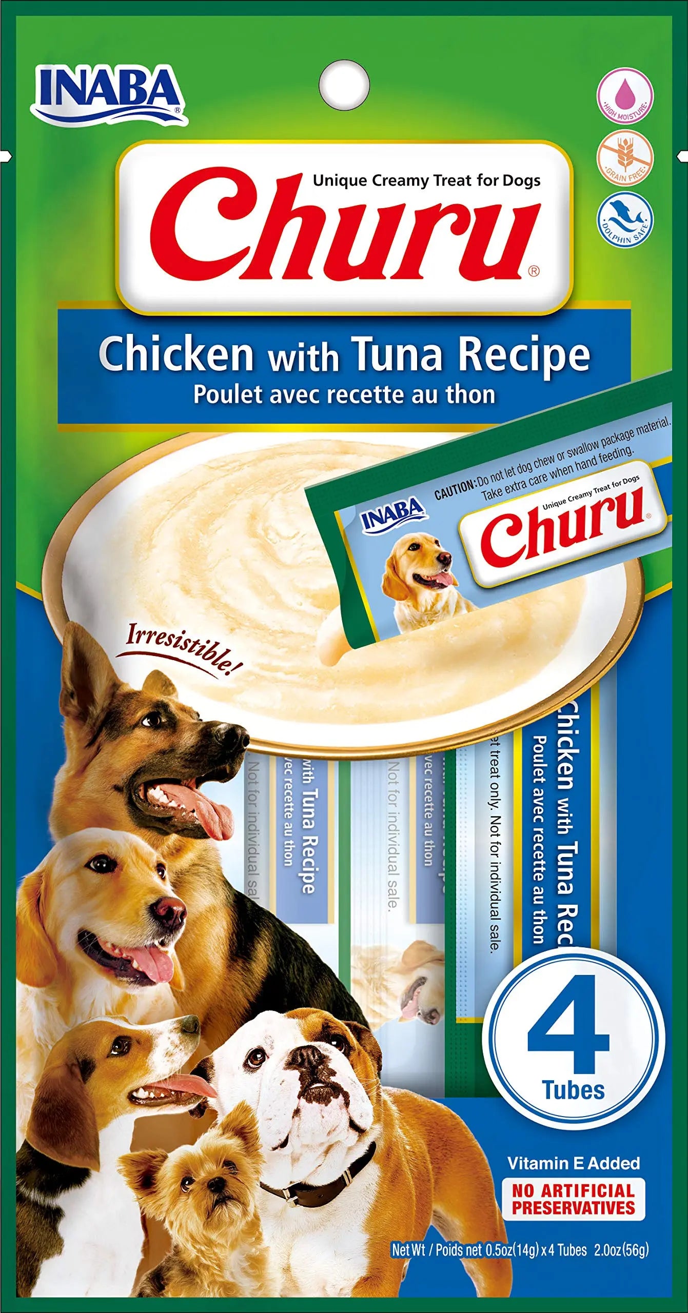 Inaba Dog Churu Chicken with Tuna Recipe | Wet Creamy Lickable Dog Treat |24 Tubes (Pack of 6, 56 GMS per Pack) INABA