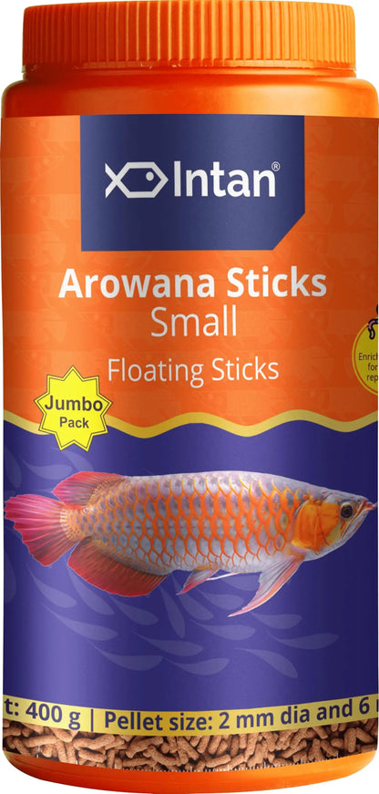Intan Aquatic Intan Arowana Sticks Fish Food | Small Floating Stick for Arowana Fish | Jumbo Pack 400 Gram Each, Pellet Size 2 mm Dia and 6 mm Length, Pack of 1 Intan