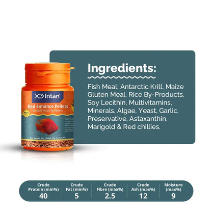 Intan Red Enhance Pellets (Small 1.5mm Floating) | 30gm - Highly Nutritious Ornamental Fish Food for Parrotfish & Red Coloured Fish | Growel Feeds Intan