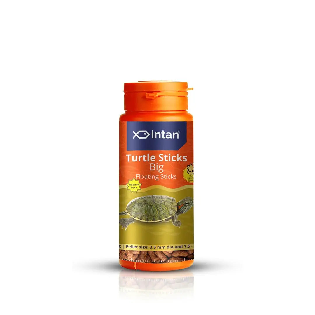 Intan Turtle Sticks (Big 3.2mm x 7.5-11.5mm Floating) | 45gm - Highly Nutritious Ornamental Fish Food for Turtles, Amphibians & Newts | Growel Feeds Intan