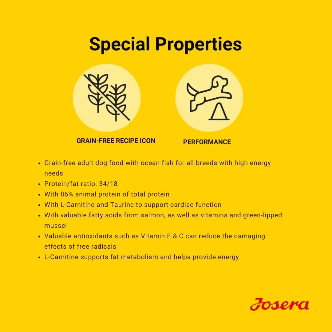 JOSERA Adult High Protein Sea Fish Premium Dry Food for Adult & Sporty Dogs with Salmon & Sweet Potato Grain-Free & Protein Rich (12.5kg x1) Josera