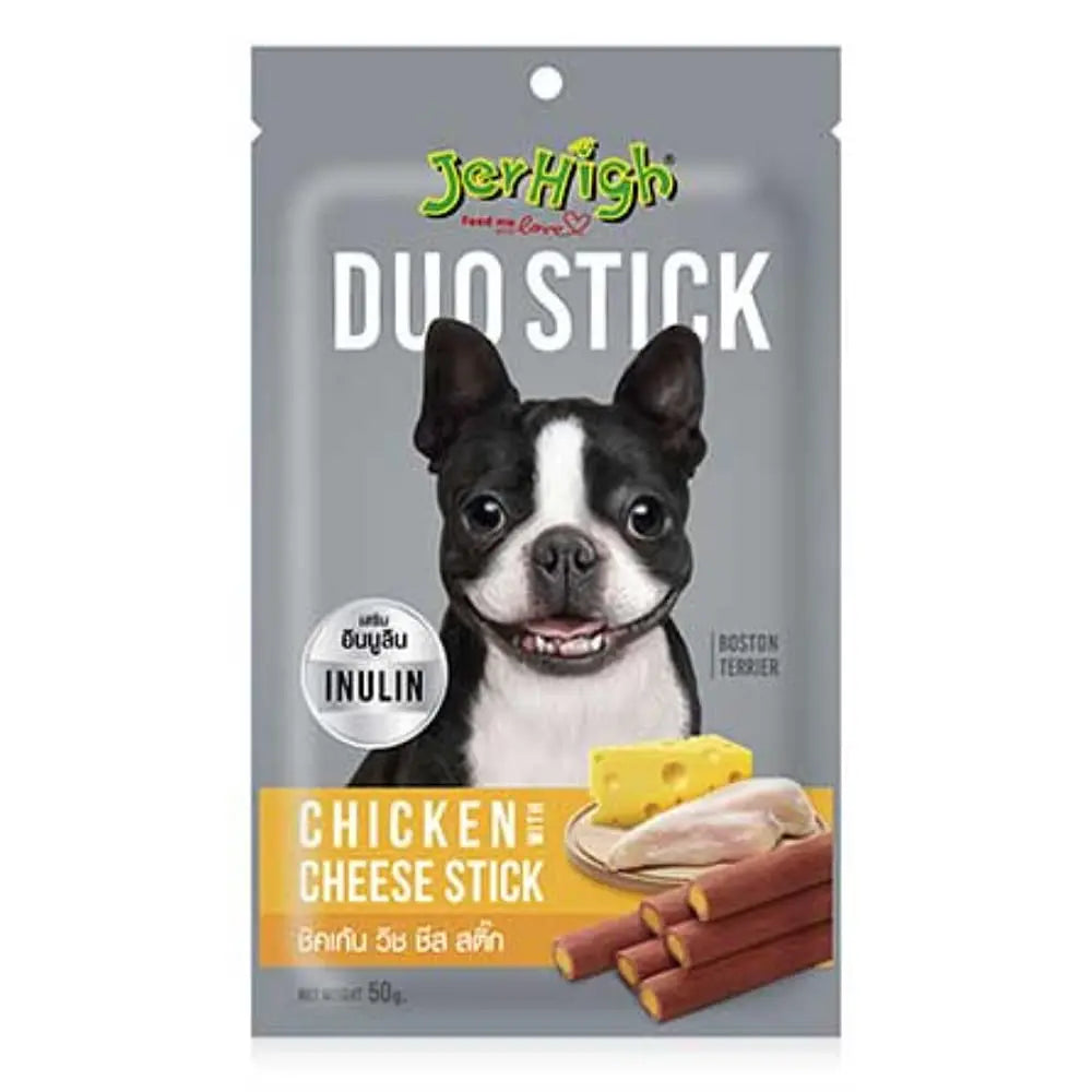 JerHigh Duo Stick Dog Treat - Chicken with Cheese - 50 g Each - Pack of 2 Heads Up For Tails