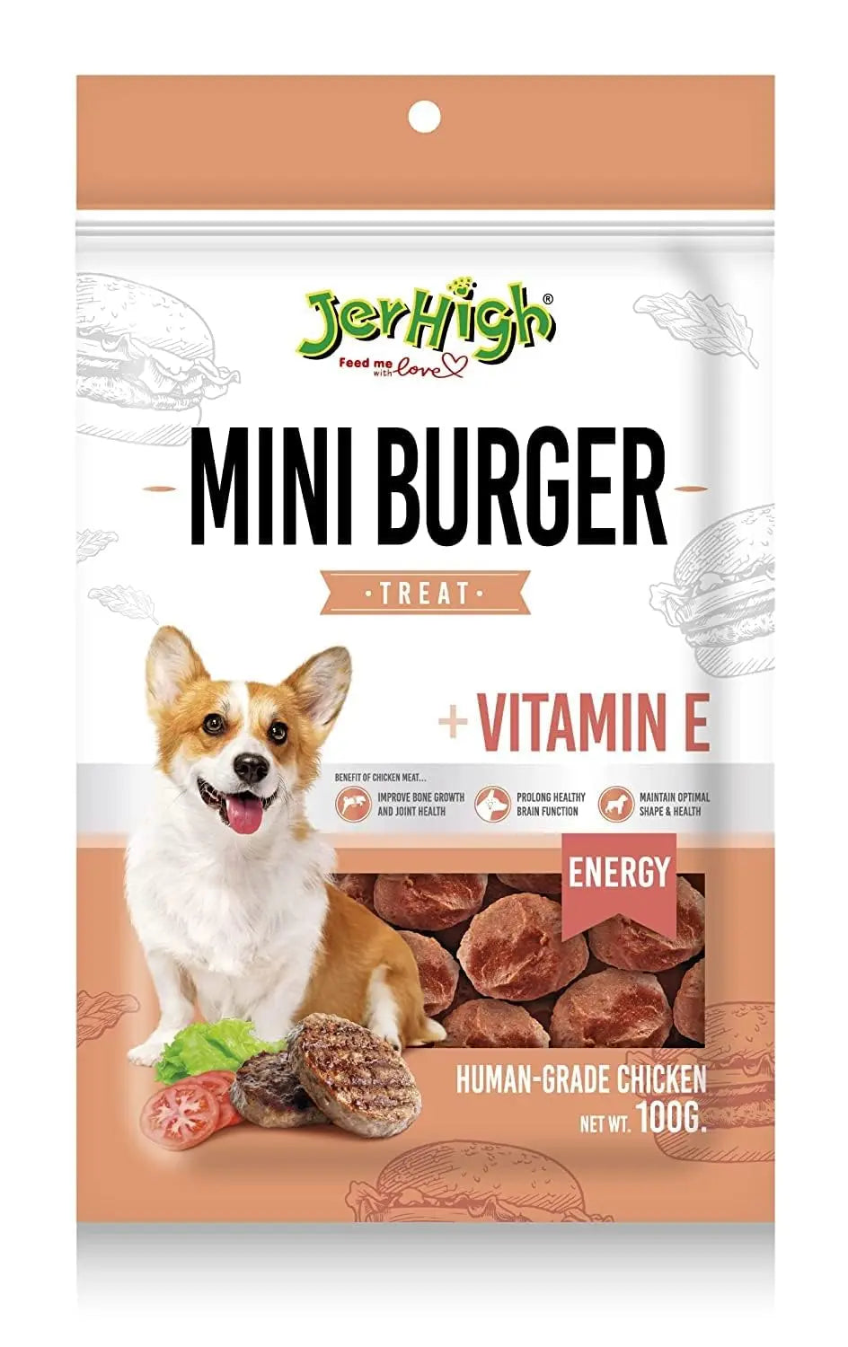 JerHigh Mini Burger Dog Treats - 100 g (Pack of 3) JerHigh