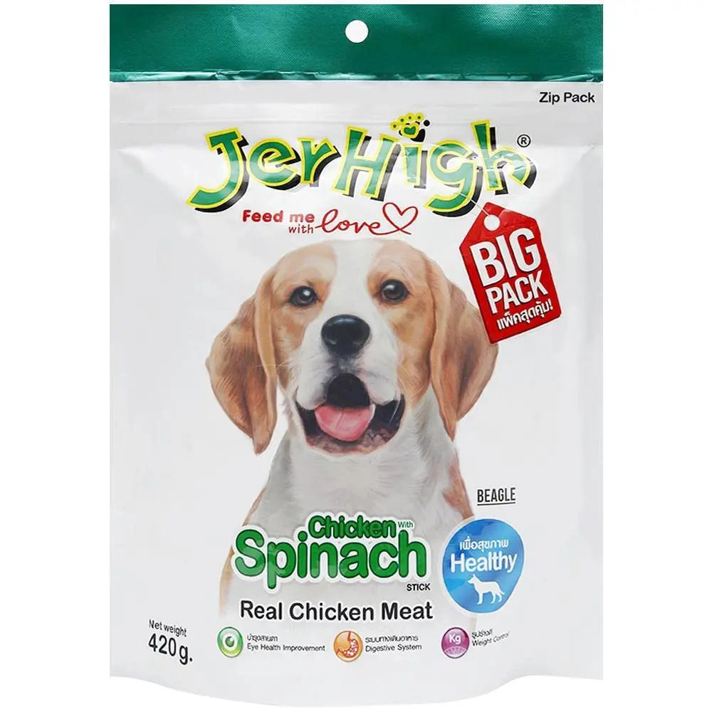 JerHigh Spinach Stick Dog Treats with Real Chicken Meat - 420 g JerHigh