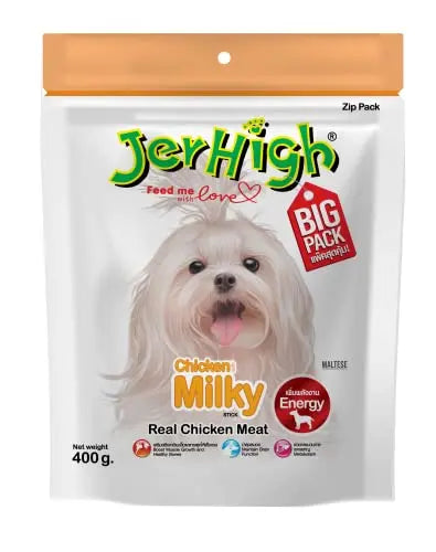 Jerhigh Dog Treats, Human Grade High Protein Chicken, Fully Digestible Healthy Snack & Training Treat, Free from by-Products & Gluten, Milky 400gm (4X 400gm) Sold by DogsNCats JerHigh
