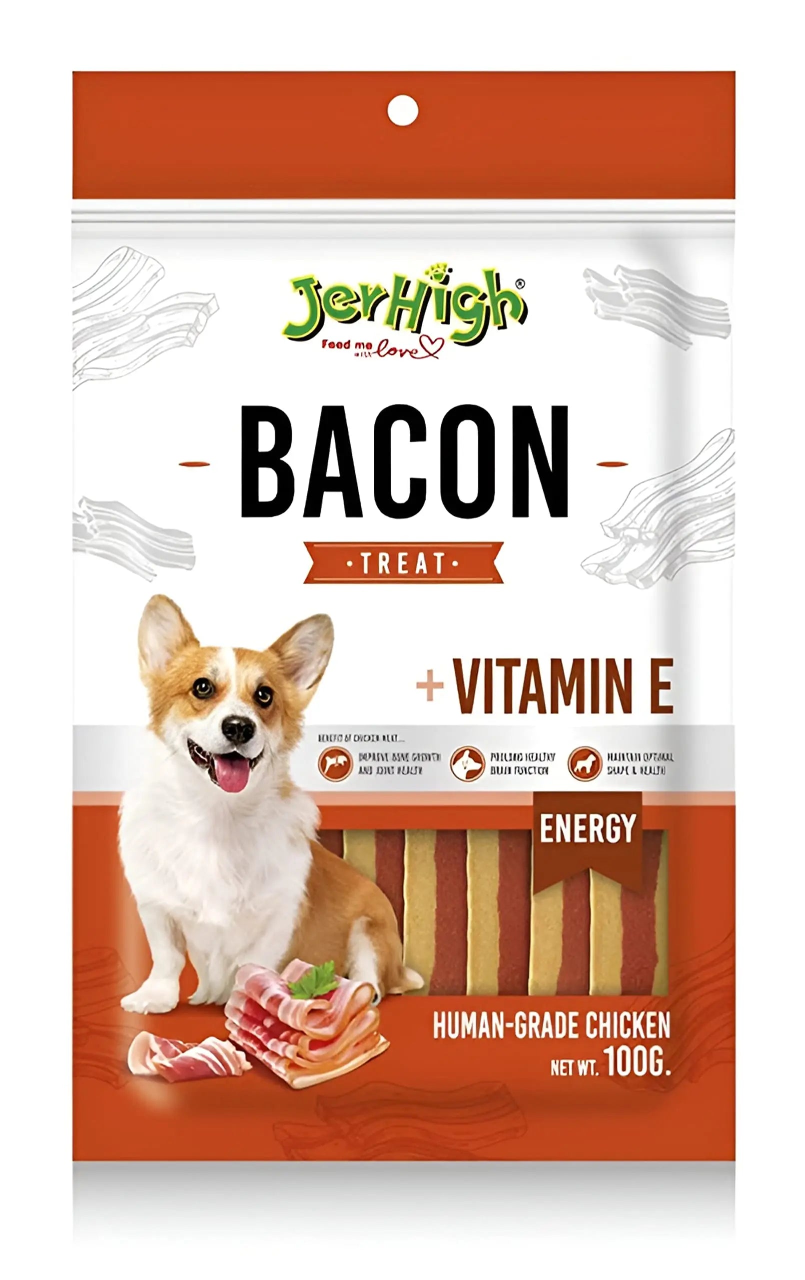 Jerhigh Real Chicken Meat Bacon Stick Dog Treats, Fully Digestible Healthy Snack & Training Treat Size- 100gm (Pack of 2) TAils Of Joy