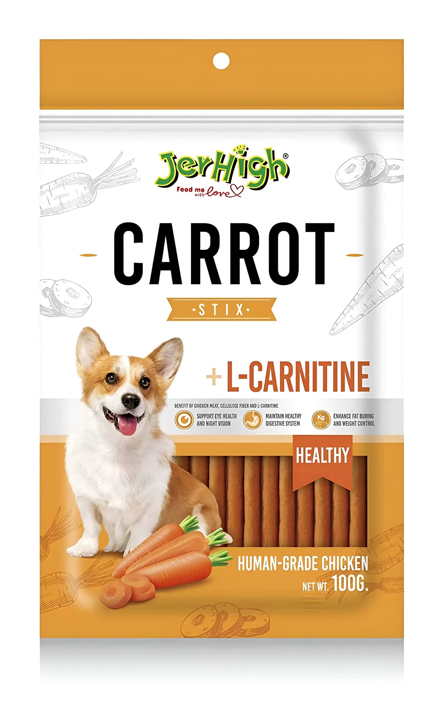 Jerhigh Real Chicken Meat Carrot Stick Dog Treats, Fully Digestible Healthy Snack & Training Treat Size- 100gm (Pack of 2) TAils Of Joy