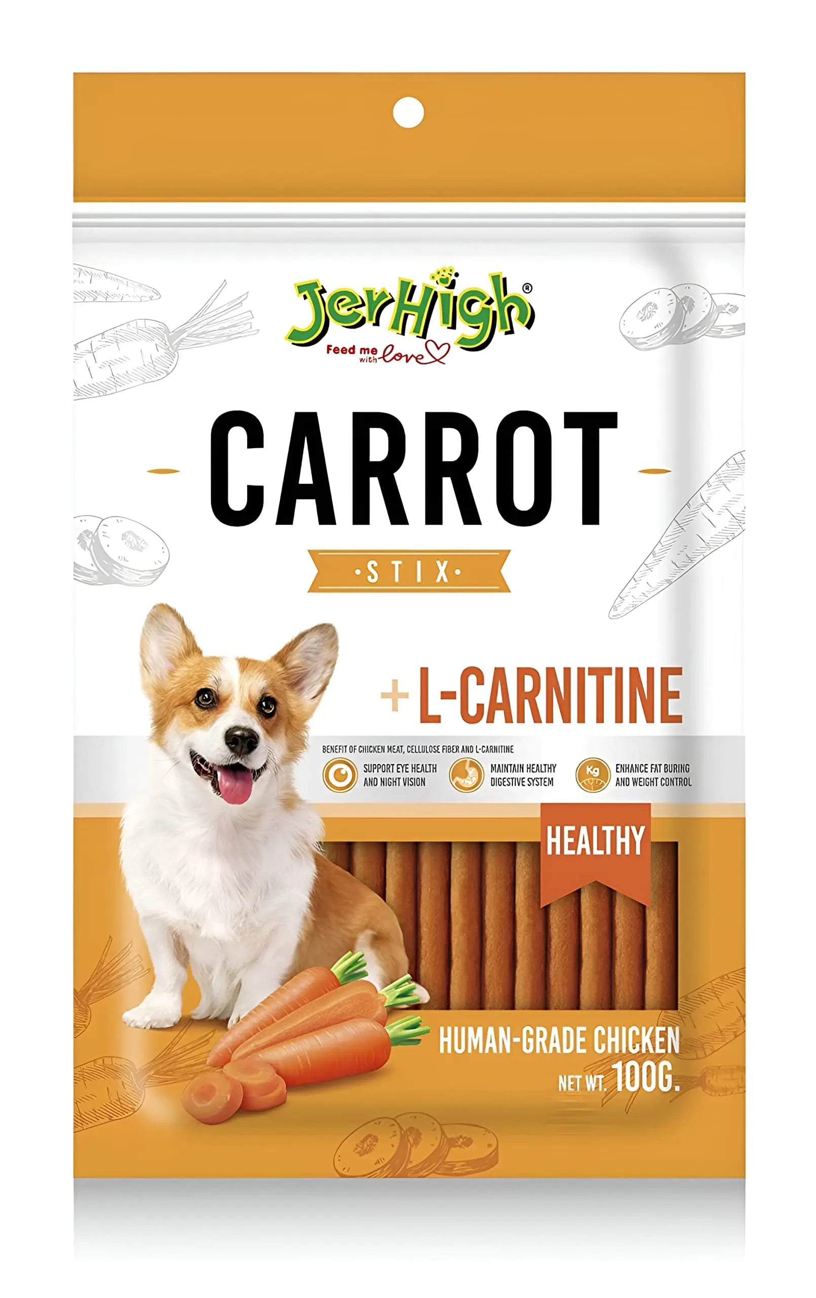 Jerhigh Real Chicken Meat Carrot Stick Dog Treats, Fully Digestible Healthy Snack & Training Treat Size- 100gm (Pack of 2) TAils Of Joy