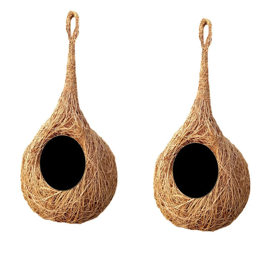 LIVEONCE Safest Round Organic Bird nest Purely Handmade Sparrow/Small Birds, Material Type -Coir,Color -Brown, Set of 2 - (Large) - H*25cm_D*15cm LIVEONCE