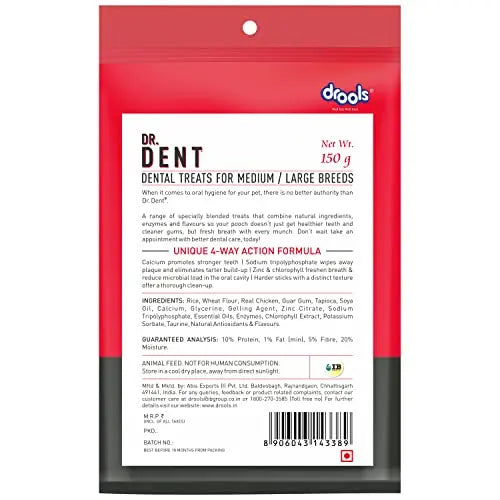 Drools Dr. Dent Oral Care Sticks (For Medium Breed Dog/ Large Breed Dog), 150G (Pack Of 2) Drools