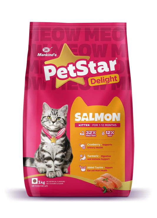 Mankind PetStar Kitten Cat Food – Salmon Flavour (1 Kg) | Complete & Balanced Nutrition for Healthy Growth, Urinary, Immune & Digestive Support PETSTAR
