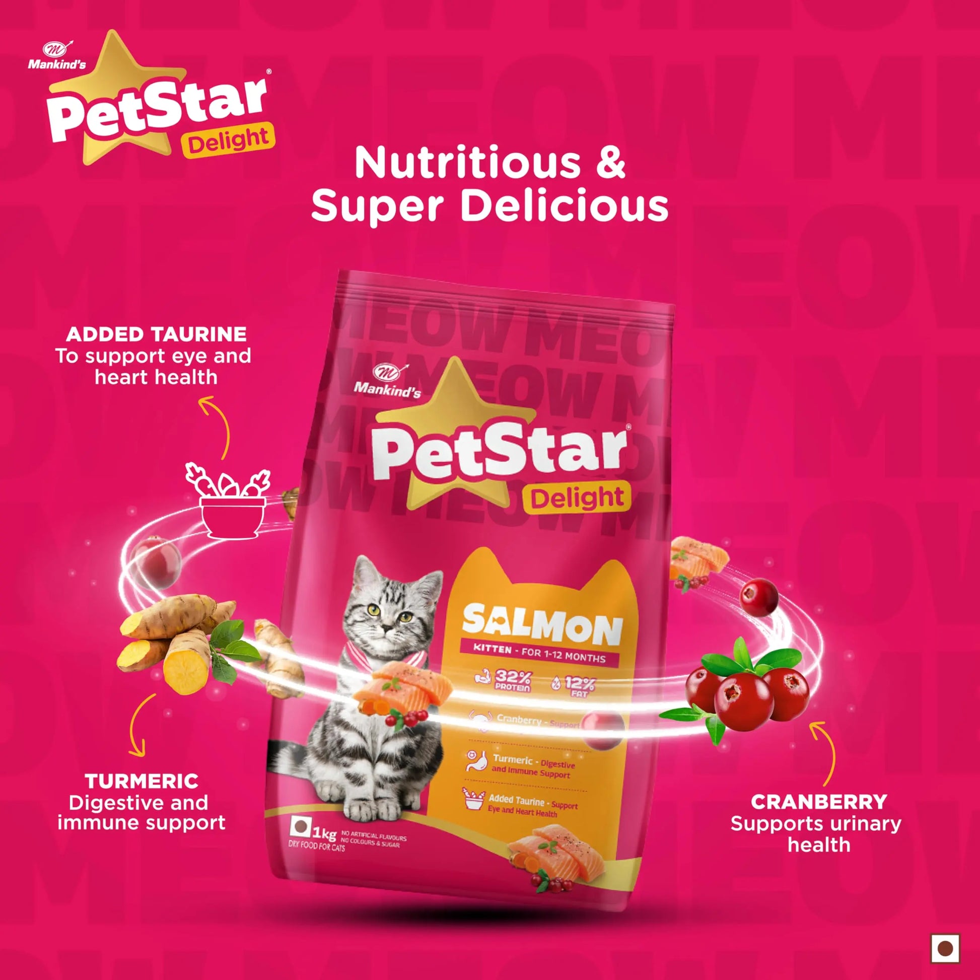 Mankind PetStar Kitten Cat Food – Salmon Flavour (1 Kg) | Complete & Balanced Nutrition for Healthy Growth, Urinary, Immune & Digestive Support PETSTAR