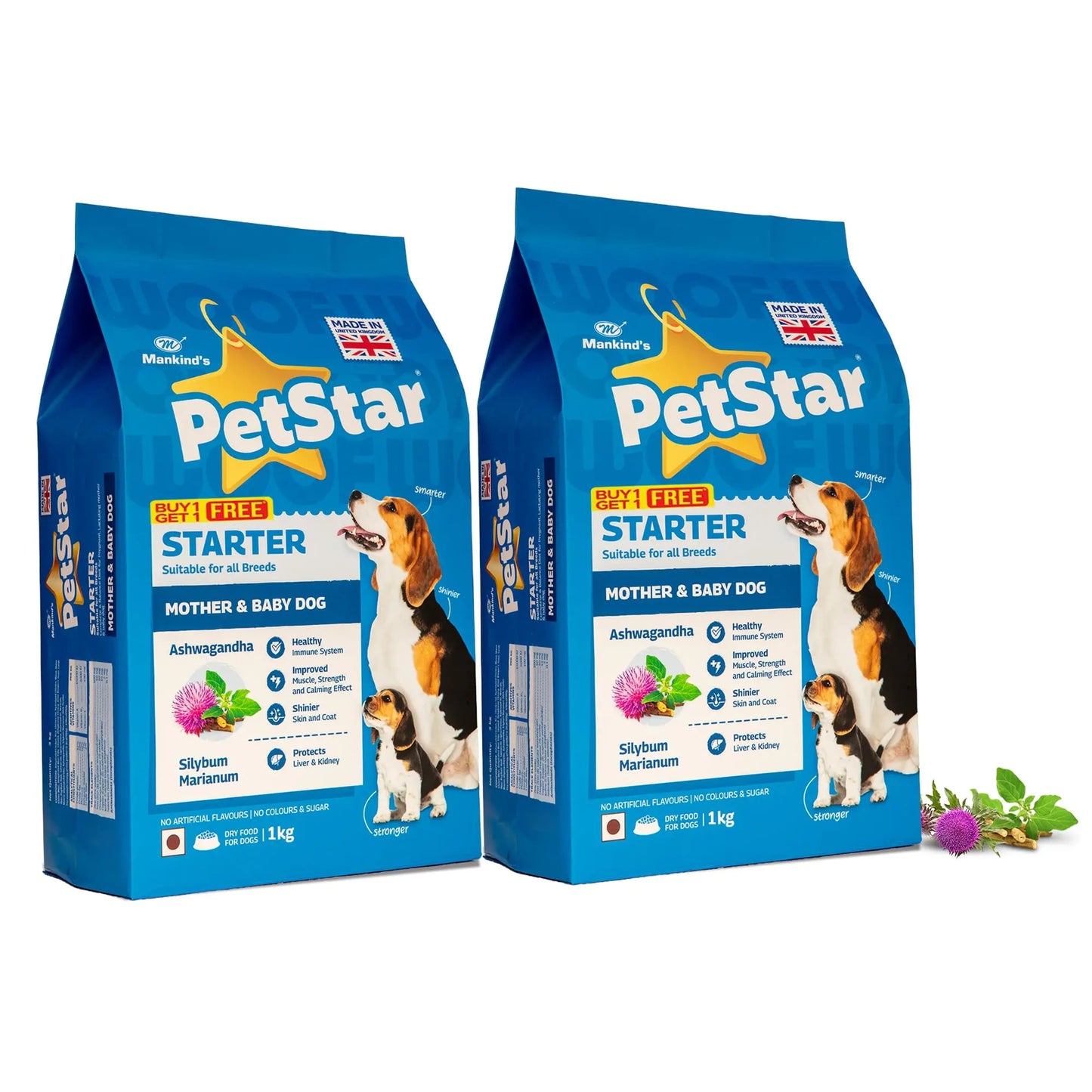 Mankind PetStar Starter Dry Dog Food (High Protein) for Mother & Puppy, 1kg (Pack of 2) | Improves Muscle & Strength, Supports Immunity, Protects Liver & Kidney PETSTAR