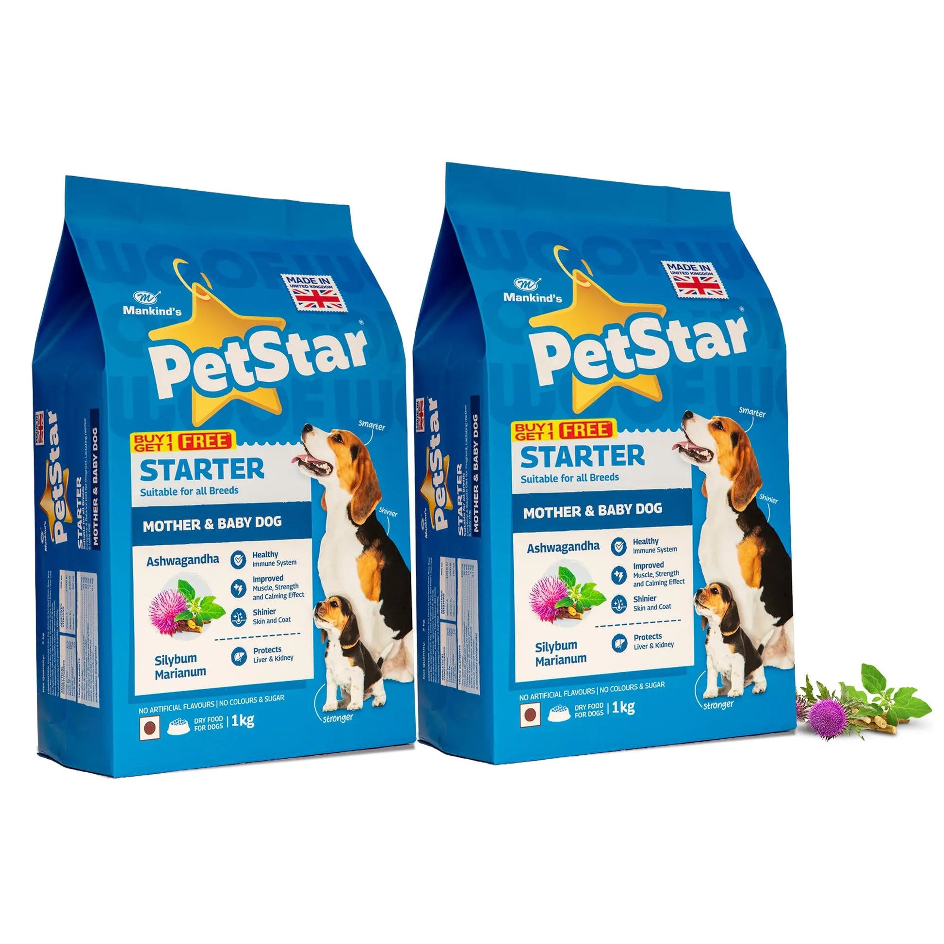Mankind PetStar Starter Dry Dog Food (High Protein) for Mother & Puppy, 1kg (Pack of 2) | Improves Muscle & Strength, Supports Immunity, Protects Liver & Kidney PETSTAR