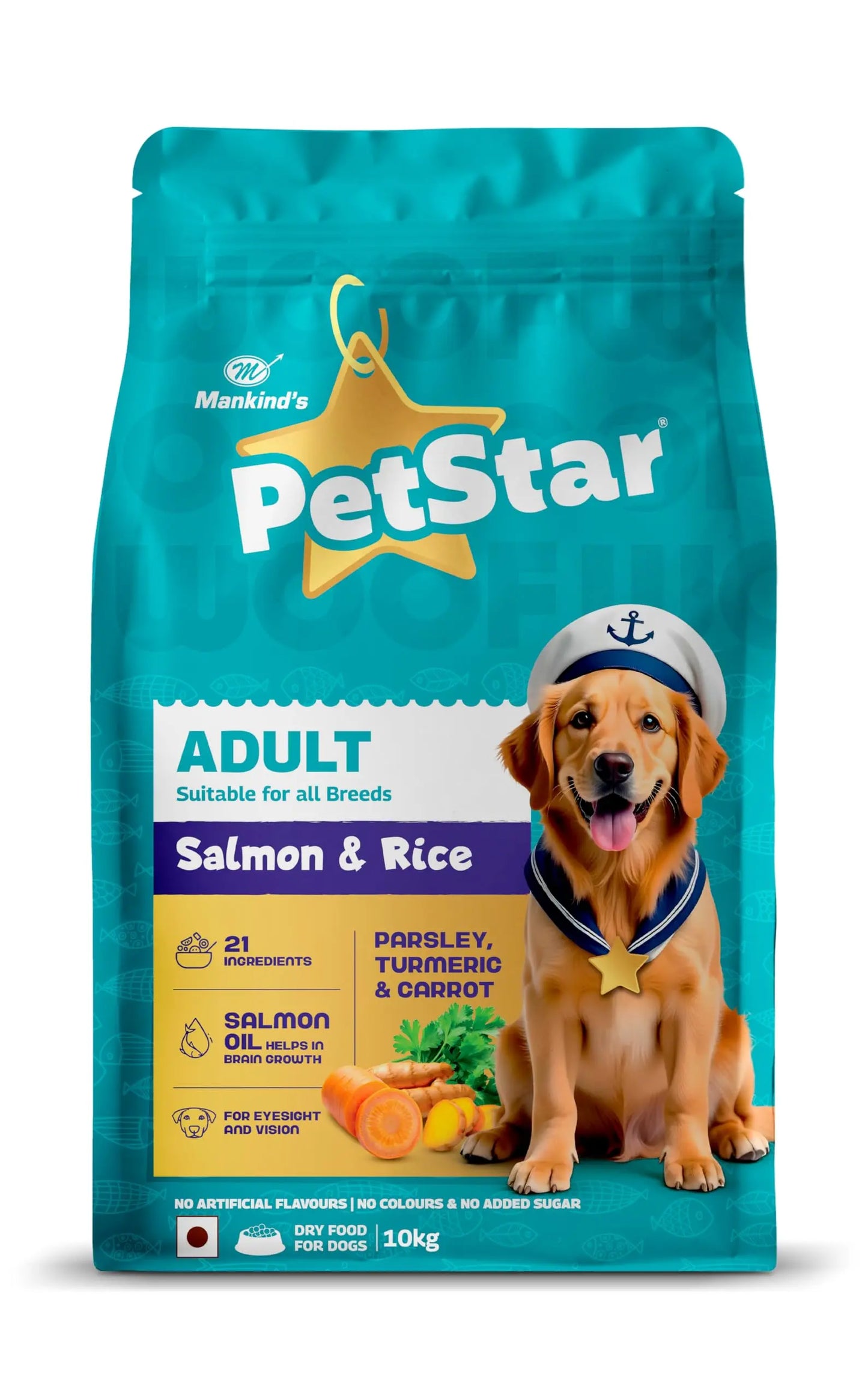 Mankind Petstar Adult Dry Dog Food (High Protein) Salmon & Rice Flavor, 10 kg Pack | Improves Muscle & Strength, Supports Immunity, Protects Liver & Kidney PETSTAR