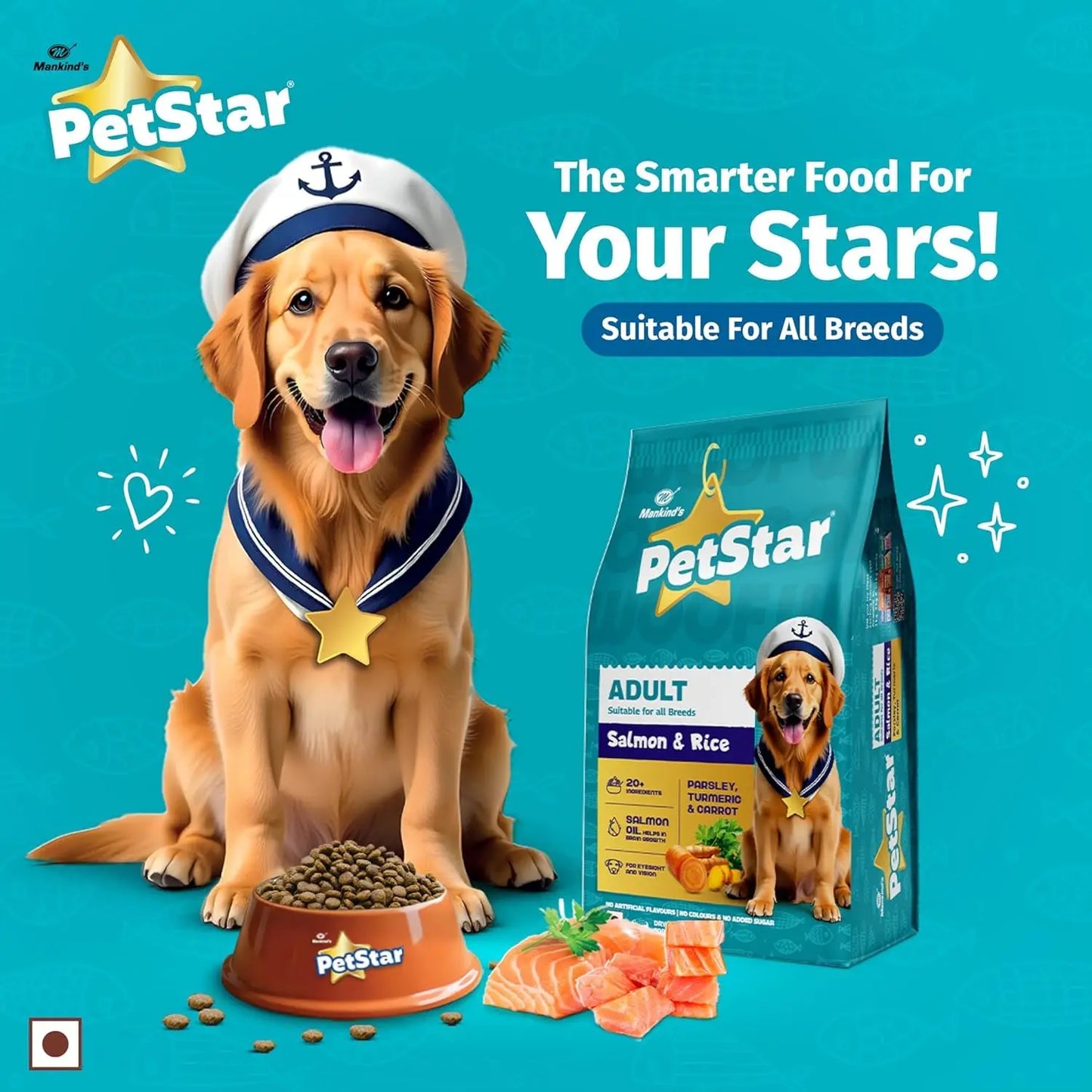Mankind Petstar Adult Dry Dog Food (High Protein) Salmon & Rice Flavor, 10 kg Pack | Improves Muscle & Strength, Supports Immunity, Protects Liver & Kidney PETSTAR