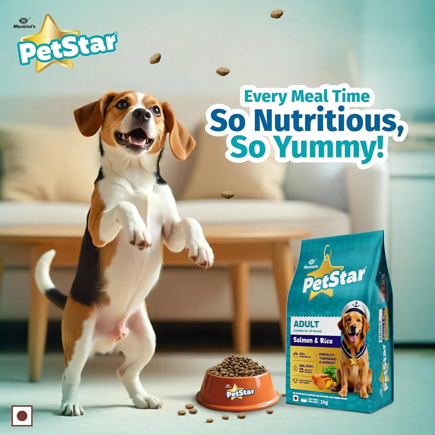 Mankind Petstar Adult Dry Dog Food (High Protein) Salmon & Rice Flavor, 10 kg Pack | Improves Muscle & Strength, Supports Immunity, Protects Liver & Kidney PETSTAR