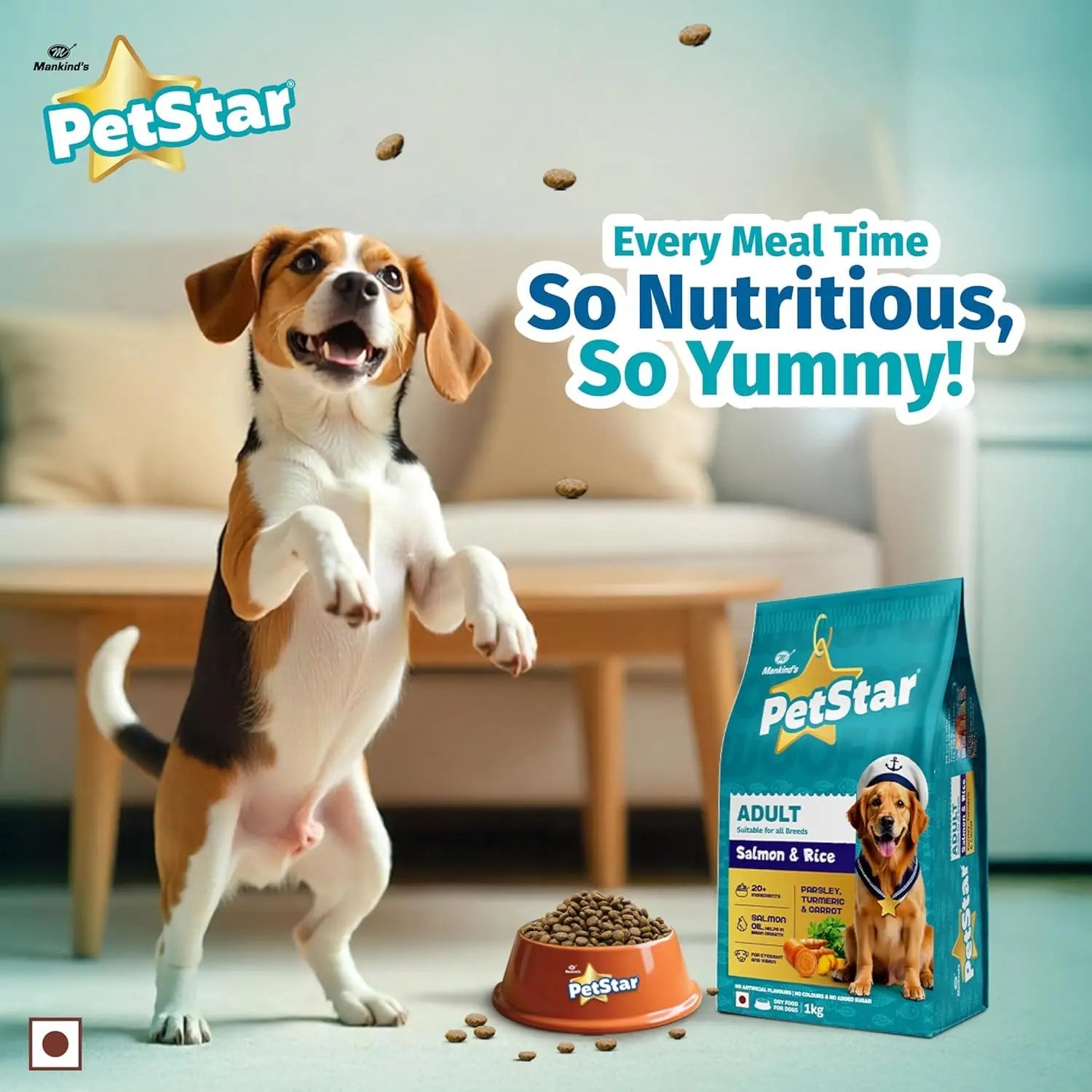 Mankind Petstar Adult Dry Dog Food (High Protein) Salmon & Rice Flavor, 10 kg Pack | Improves Muscle & Strength, Supports Immunity, Protects Liver & Kidney PETSTAR