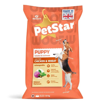 Mankind Petstar Puppy Dry Dog Food (High Protein) Chicken & Wheat Flavor, 10kg | Improves Muscle & Strength, Supports Immunity, Protects Liver & Kidney PETSTAR