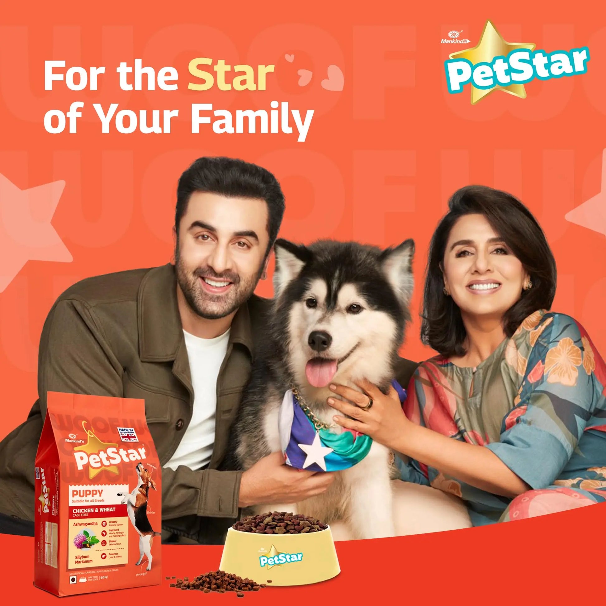 Mankind Petstar Puppy Dry Dog Food (High Protein) Chicken & Wheat Flavor, 10kg | Improves Muscle & Strength, Supports Immunity, Protects Liver & Kidney PETSTAR