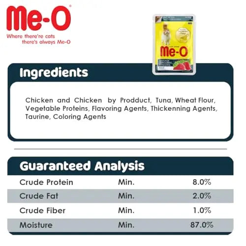 Me-O Pouch CAT Wet Food, Tuna Flavour Chunk in Gravy 80 G, Pack of 12 (80 G X 12, 960 G),Adult Me-O