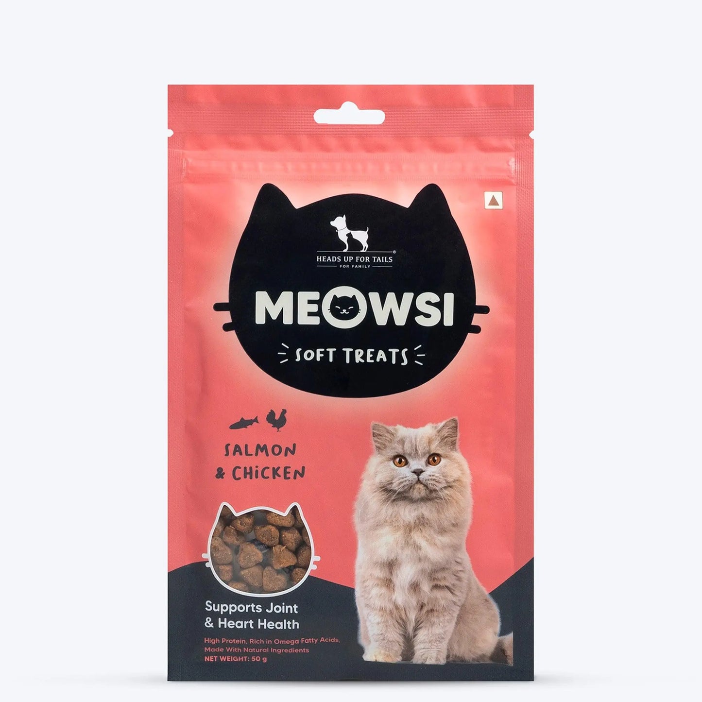 Meowsi by HUFT Soft Cat Treats – Salmon & Chicken – 50 gm | Tasty & Juicy Treats for Kittens & Adult Cats | Rich in Protein | for Persian Cats & All Breeds | Grain-Free Bites Heads Up For Tails