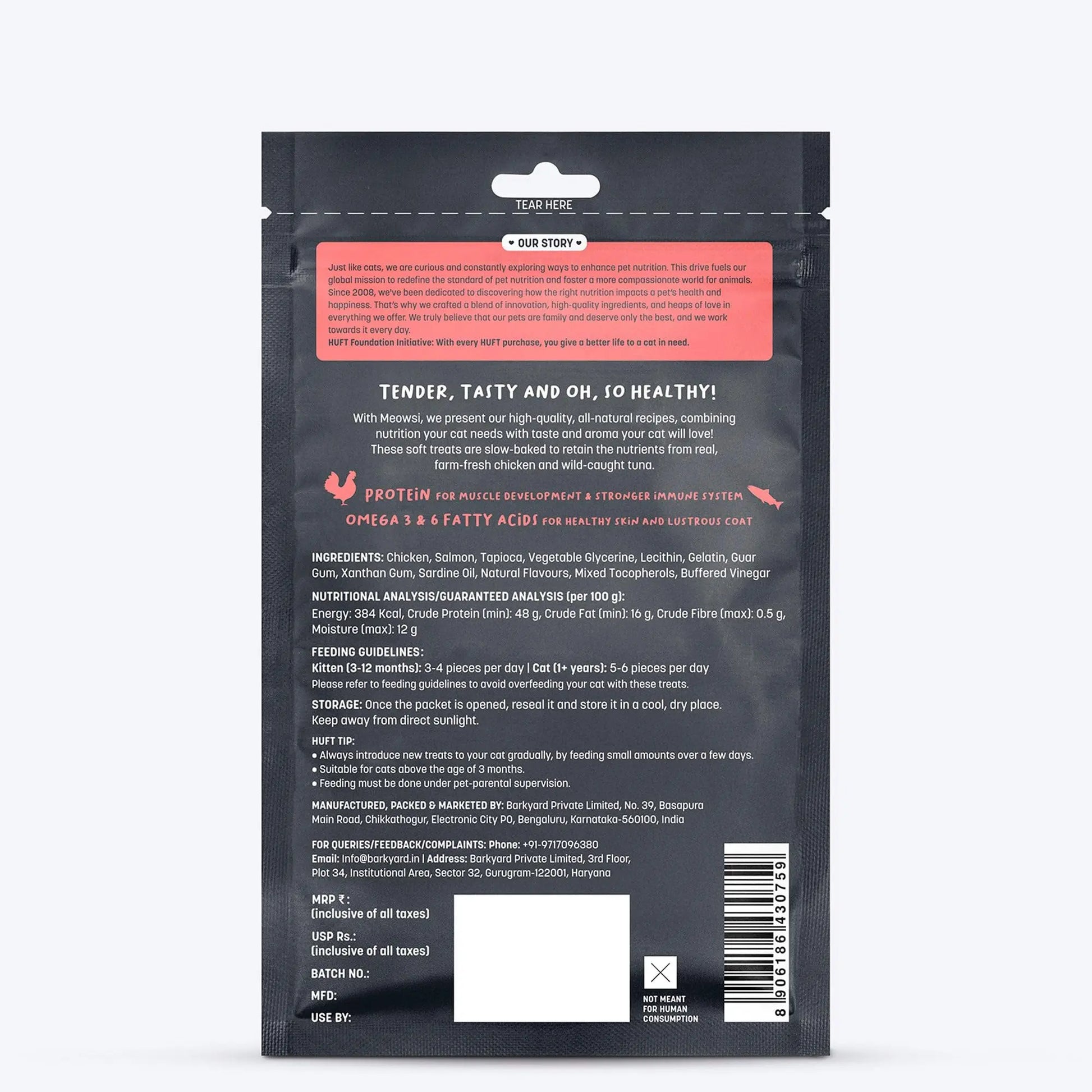 Meowsi by HUFT Soft Cat Treats – Salmon & Chicken – 50 gm | Tasty & Juicy Treats for Kittens & Adult Cats | Rich in Protein | for Persian Cats & All Breeds | Grain-Free Bites Heads Up For Tails