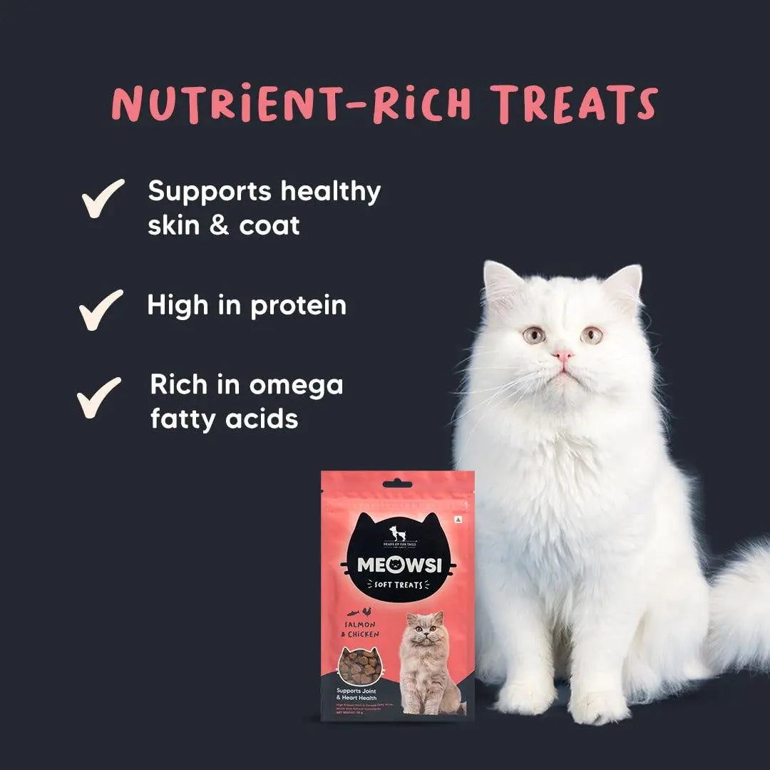 Meowsi by HUFT Soft Cat Treats – Salmon & Chicken – 50 gm | Tasty & Juicy Treats for Kittens & Adult Cats | Rich in Protein | for Persian Cats & All Breeds | Grain-Free Bites Heads Up For Tails